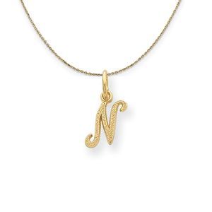 Sadie 14k Yellow Gold Satin Script Initial Necklace Letter N - 18 Inch